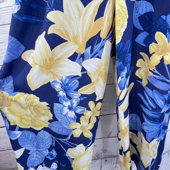 INC SZ 6 Capri Jumpsuit Floral Ruffled Cap Sleeves V-Neck Pocket Wide Leg Zipper - Picture 5 of 10